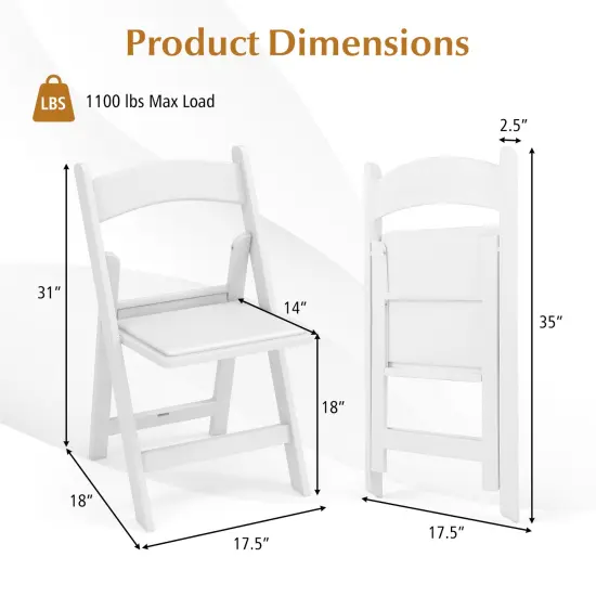 4 Pack Resin Folding Chairs with Padded Seat-White {5}
