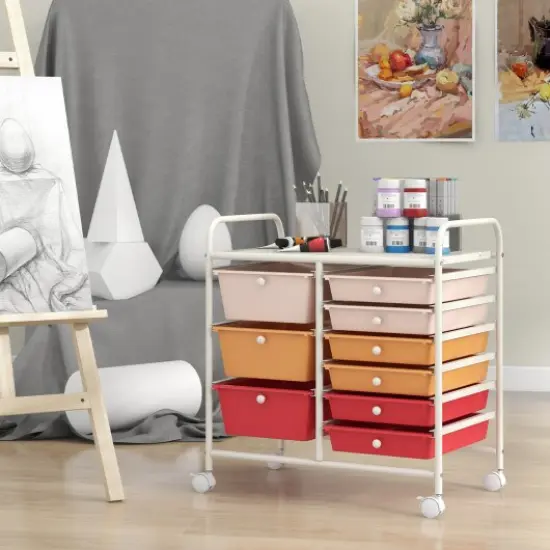9-Drawer Rolling Storage Cart with Metal Frame and Locking Wheels for Office or Home Use Macaron {2}
