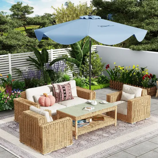 9 FT Outdoor Patio Umbrella with Crank Handle, Push Button Tilt, UV-Resistant Canopy for Sun Protection Navy {2}