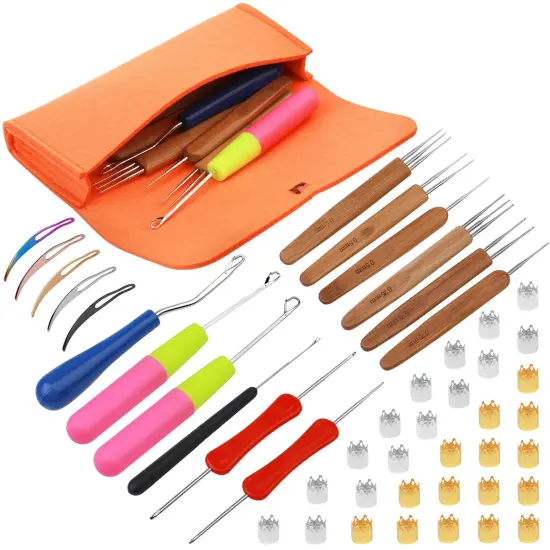 Dreadlock Crochet Hook, 48 Pcs Dreadlock Crochet Hook Tool, 6 Dreadlock Crochet Needle, Different Size Bent Latch Hook, Crochet Needle for Hair Braiding with Case and Dreadlocks Tool {1}