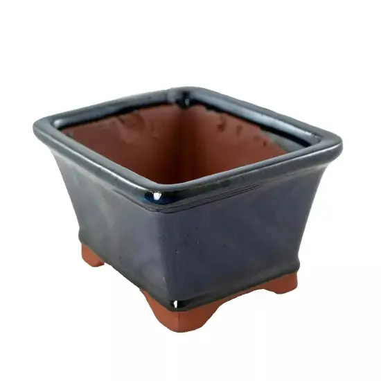 Rectangular Shohin Bonsai, Succulent Pot 6.25"x 5"x 2.75" w / Mesh - Dark Blue {4}