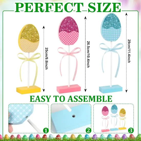 3 Pcs Easter Tiered Tray Decor Set, Wooden Glitter Easter Eggs Decor, Simple Happy Easter Centerpieces for Tables Home Kitchen Office (Simple) {2}