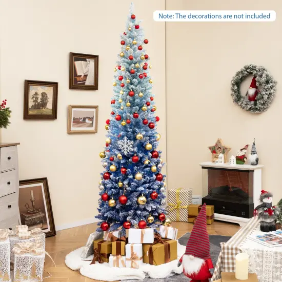 7 Feet Blue Gradient Snow Flocked Artificial Christmas Tree-Blue {2}