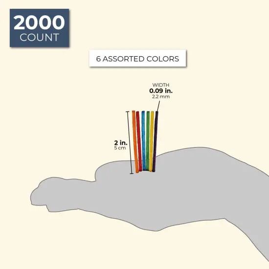 Mini Rainbow Popsicle Sticks for Crafts, 6 Colors (2000 Count) Multicolor {2}