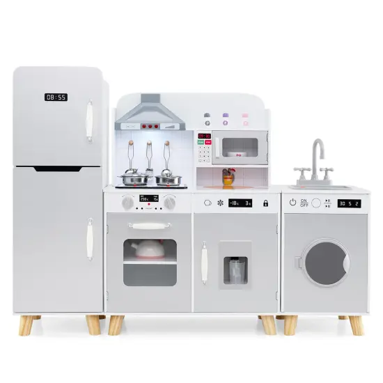Kids Kitchen Playset 3-in-1 with Refrigerator and Washing Machine-Grey {4}