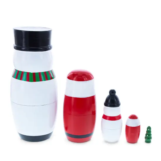 Santa, Snowman & Christmas Tree Wooden Nesting Dolls 5 Inches {6}