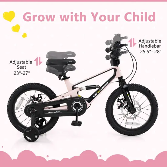 16 Inch Pink Kids Bike, Lightweight Design with Detachable Training Wheels, Ideal for Ages 4 to 7 {4}