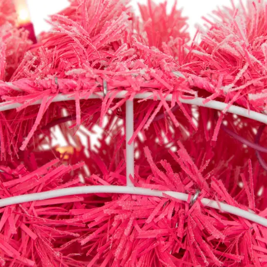 Northlight Pre-Lit Flocked Pink Artificial Christmas Wreath - 24"- Clear Lights {7}