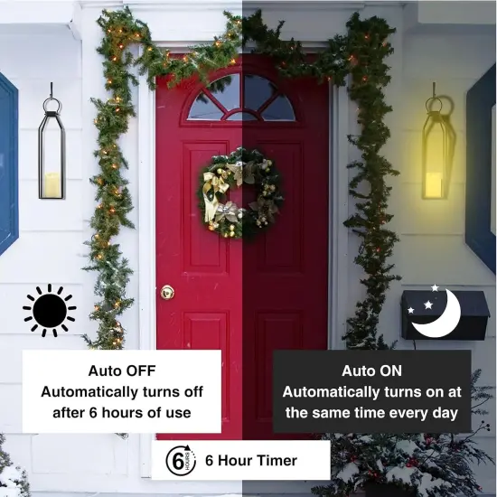 Modern Farmhouse Lantern Decor, 15'' 13'' Set of 2 Black Metal Lanterns, 2 LED 6hr Timer Flickering Flameless Candles, Lanterns Decorative for Outdoor Decor {4}