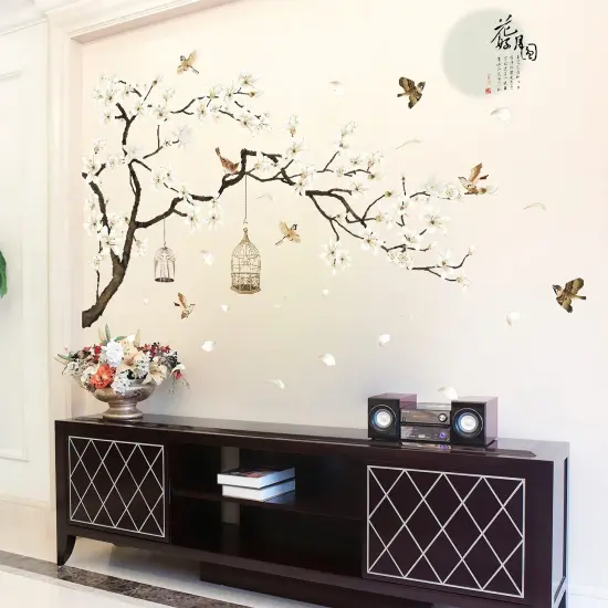 BWCXXZH Large White Flower Wall Stickers, 50"x74" Removable DIY Romantic Cherry Blossom Tree Wall Murals Peel and Stick 3D Wall Art Stickers Home Decor for Gilrs Bedroom Nursery Rooms Living Room {3}