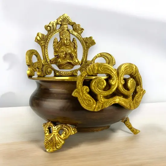 Brass Laxmi Urli Bowl 6.6 Inch – Indian Ethnic Lakshmi Urli Bowls for Floating Flowers, Home Temple Decor, Center Table, Pooja Room, Diwali Decoration, Showpiece, Housewarming Gift {1}