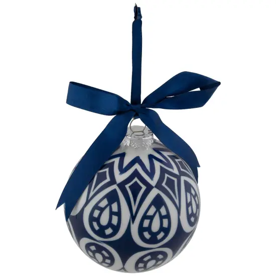 Northlight Mosaic Glass Christmas Ball Ornament - 4" - White and Blue {5}