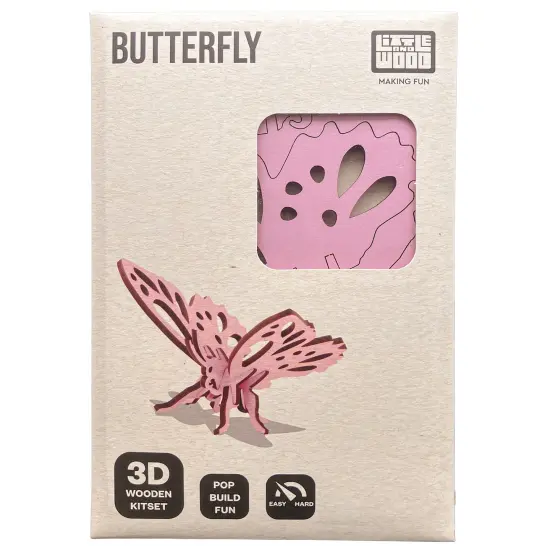 Little & Wood: Woodlet: Small - Butterfly - Pink, 3D Wooden Kit-Set, Insect Puzzle, Easy Assembly Critter, Pop Build Fun, Sustainably Sourced, Ages 6+ {4}