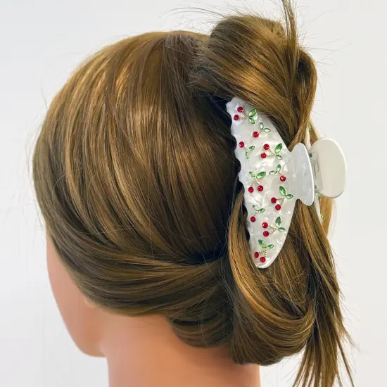 Wrapables Shimmering Rhinestone Hair Claw Clip for Women, Hair Accessories for Women, Cherries {3}