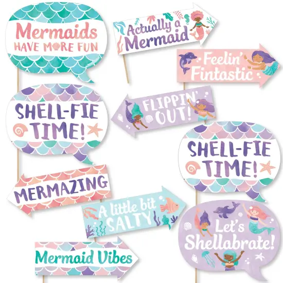 Big Dot of Happiness Funny Mermaid Party Photo Booth Props Kit, Mermaid Birthday Party Decorations - 10 Count Selfie Prop Sticks {1}