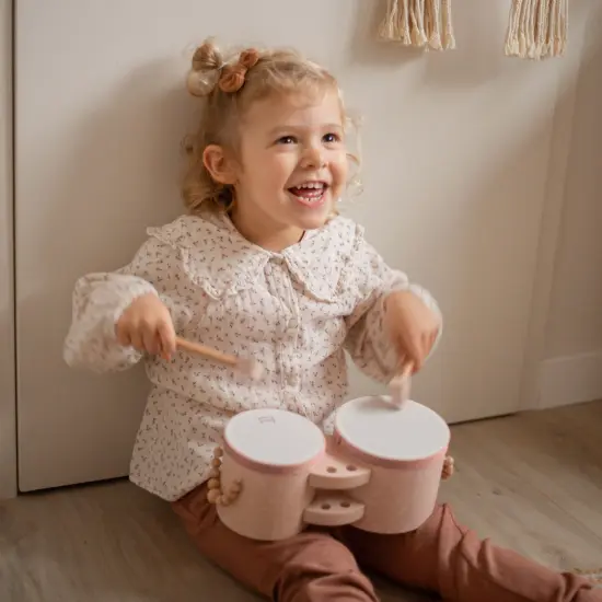 Label Label: Wooden Bongos - Tan - Musical Instrument Toy, 2 Dragonfly-Shaped Drum Sticks, Carry Handles, Develops Creativity, Toddler & Kids Ages 2+ {6}