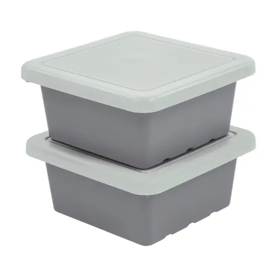 Square Bin with Lid, Storage Containers, 2-Pack Grey {1}
