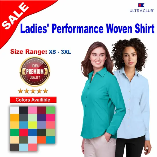 UltraClub&reg; Ladies Bradley Performance Woven Shirt Navy {2}