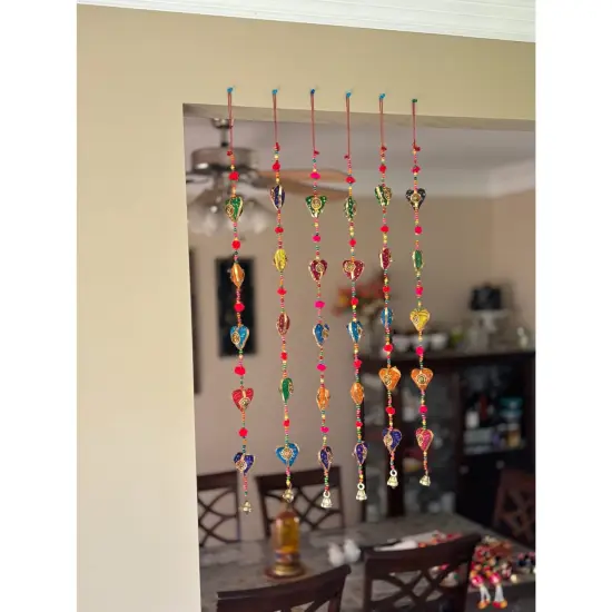 Rajasthani Door Hanging Wind Chimes Indian Traditional Heart Wall Hanging Diwali Christmas Wedding Decor Wind Chime for Home Decoration Patio - Housewarming Gifts (33 Inches) {6}