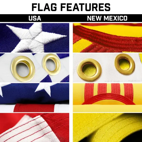 G128 Combo Pack: 25 Ft Telescoping Aluminum Flagpole (Black) & American and New Mexico Flags 3x5 Ft, Both StormFlyer Series Embroidered 220GSM Spun Polyester | Pole with Flags Included {3}