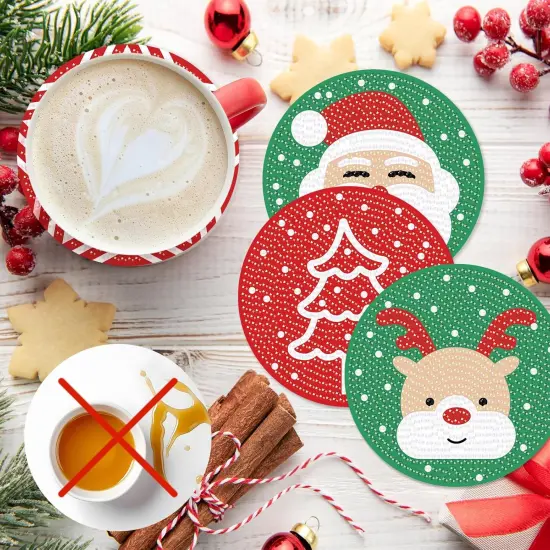 Diamond Coasters Art Painting Kit, 8pcs Diamond Christmas Art Coasters with Holder {5}