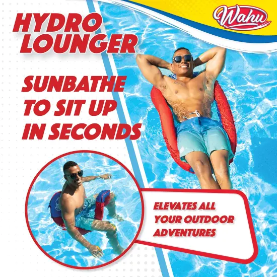 Wahu Hydro Lounger Versatile Pool Lounge Float for Sunbathing, Inflatable Beach and Pool Float Lounger with Inflate/Deflate Valve, Red/Blue {5}