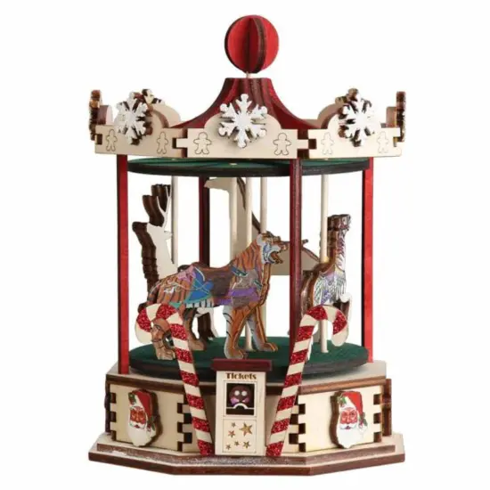Old World Christmas 6.0 Inch Christmas Carousel Tree Ornament , Giraffe Horse Tiger Reindeer Red {1}