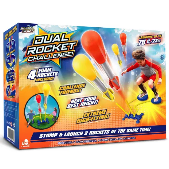 Lanard: Slam Shot Dual Challenge Air Powered Rocket - Outdoor Flying Toy, 4 Foam Rockets, Launcher & Stomp Pad, Soars Up To 75 Feet, Play, Kids Age 6+ {5}