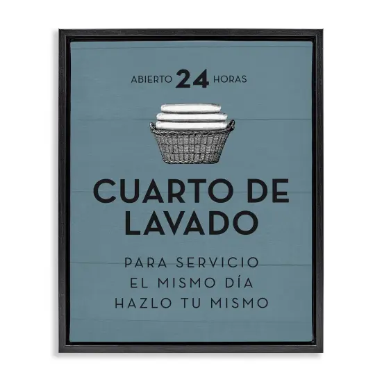 Stupell Industries Publicidad D&iacute;a de Lavander&iacute;a, Azul Framed Floater Canvas Wall Art Gray Floater Frame {7}