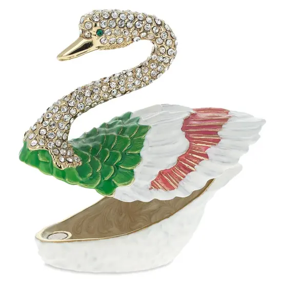 Swan Jeweled Trinket Box Figurine 2.6 Inches {4}