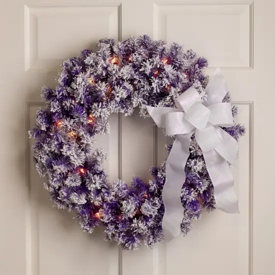 Northlight Pre-Lit Flocked Pine ArtificialChristmas Wreath - 24" - Purple - Clear Lights {1}