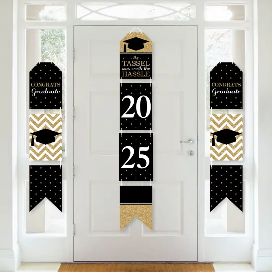 Big Dot of Happiness Gold - Tassel Worth The Hassle - Hanging Vertical Paper Door Banners - 2025 Grad Party Wall Decoration Kit - Indoor Door Decor {1}