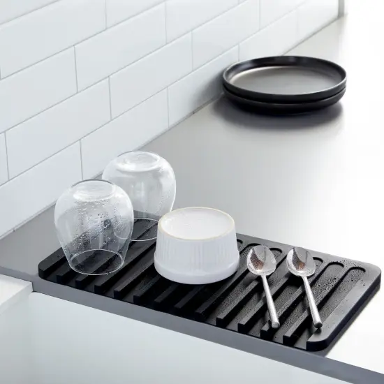 Talented Kitchen Self-Draining Silicone Dish Drying Mat for Counter (Black, 15x8 in) {3}