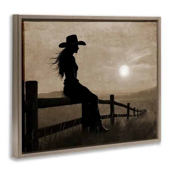 Stupell Industries Cowgirl Sunset Portrait Floating Frame By Kim Allen {3}
