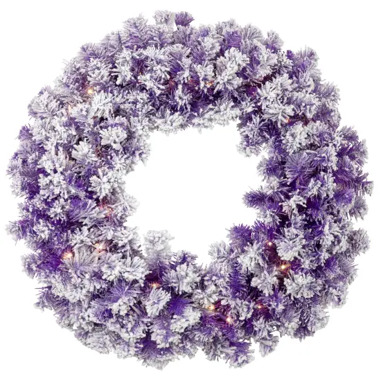 Northlight Pre-Lit Flocked Pine ArtificialChristmas Wreath - 24" - Purple - Clear Lights {3}