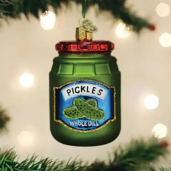 Old World Christmas 3.5 Inch Jar Of Pickles Christmas Tree Ornament , Whole Dill Green {3}