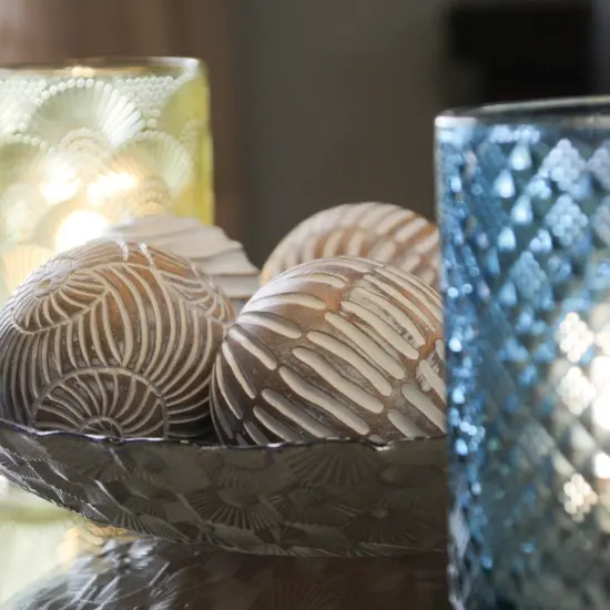 Set of 6 Whitewashed Resin Decorative Art Orb Spheres, 3 Inches in Diameter {7}