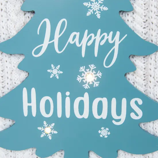 Northlight Lighted Happy Holidays Christmas Tree with Cable Knit Texture Wall Art - 12" Blue {7}