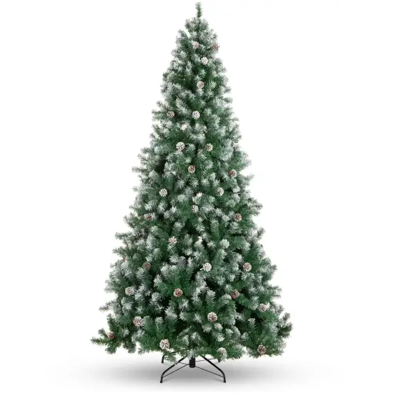 Best Choice Products Pre-Decorated Holiday Christmas Pine Tree w/ Branch Tips, Partially Flocked, Metal Base {7}