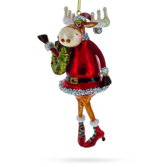 Reindeer Lady Adorned with Wreath Glass Christmas Ornament {1}
