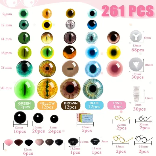8-20mm 261 PCS Amigurum Safety Eyes for Crochet Animals {2}