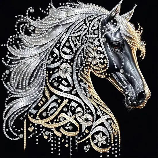 Diamond Art Painting Kits for Adults, Black Horse 5D Diamond Painting Dots Art Kits for Adults Beginner, Simple DIY Full Round Gem Crystal Art Paint by Diamond, Home Wall Decor 14 x 14 in {1}