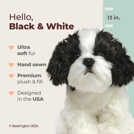 Bearington Black & White Dog 11 In Stuffed Dog - Puppy Stuffed Animal - Plush Shih Tzu Animal, For Ages 3-14 Multicolor {2}