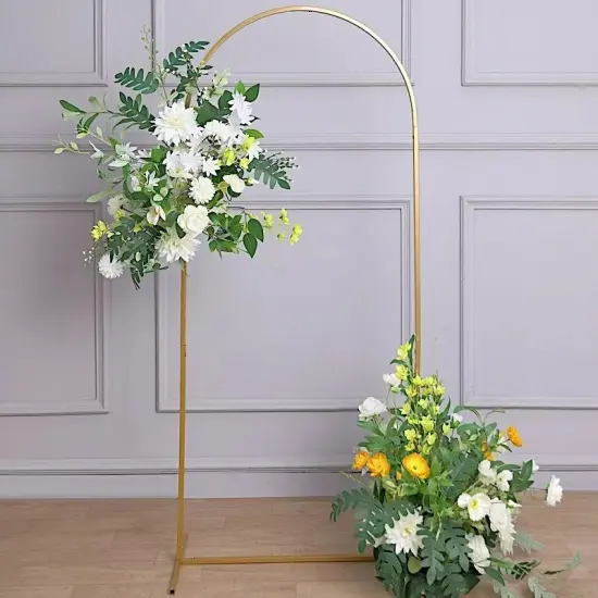 5 ft Gold Metal Floral Display Frame Round Top Backdrop Stand Wedding Arch Event {2}
