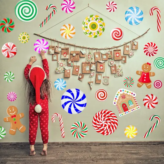 Christmas Decorations - Christmas Wall Stickers Christmas Floor Decals Peppermint Candy Cane Gingerbread Man Stickers Decor 59 PCS Xmas Candy Stickers for Candy Land Decorations 8 Sheets {2}