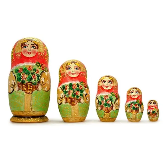 5 Girls with Basket Flowers Nesting Dolls6.5 Inches {1}