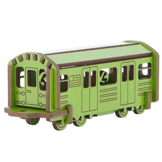Little & Wood: Woodlet: Medium - NYC Subway 4 Train - Green, 3D Wooden Kit-Set, City Transportation Puzzle, Easy Assembly, Pop Build Fun, Ages 6+ {1}