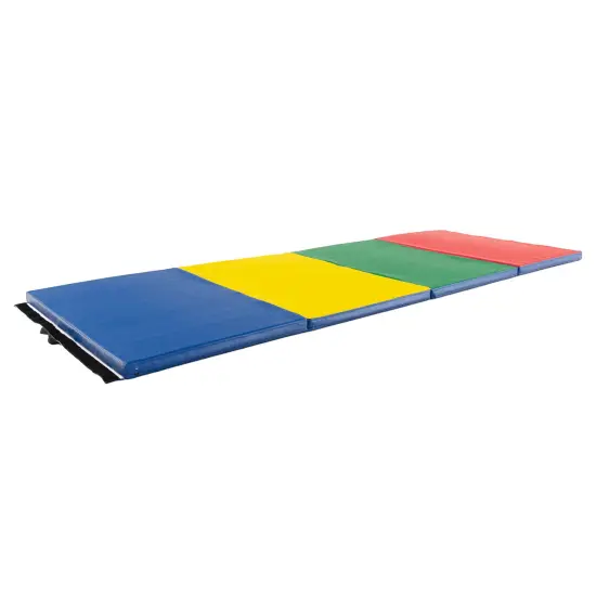 4-Panel PU Leather Folding Exercise Mat with Carrying Handles and Hook and Loop Fasteners Multicolor {4}