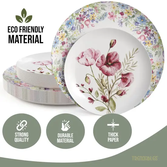 Earthtrends Heavy Duty Paper Plates for parties &ndash; Includes 8-Inch Paper Dessert Plates and 10-Inch Paper Dinner Plates &ndash; Disposable Floral Paper Plates for Parties, Weddings, Events, BBQs, Birthdays, Catering, Holidays &ndash; Elegant Tableware Set Provincial {3}
