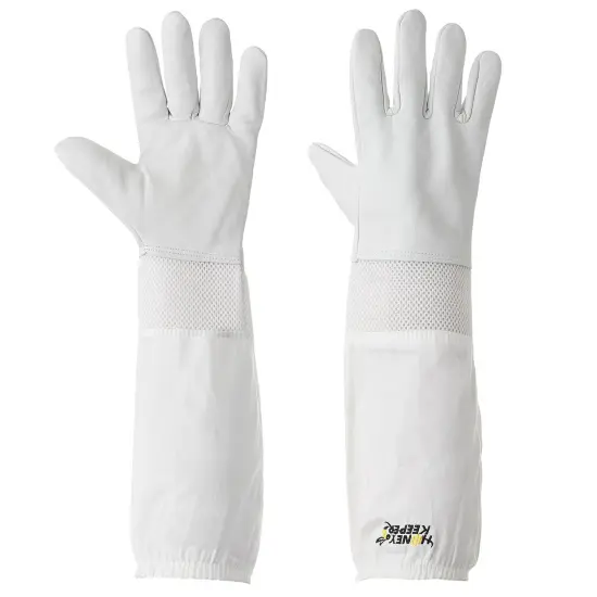 Honey Keeper Beekeeping Gloves - Goatskin Leather with Ventilated Canvas Sleeve and Elastic Cuff {2}